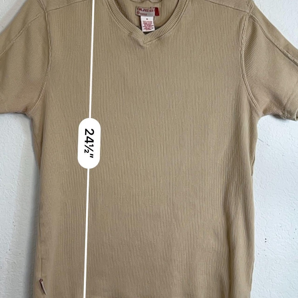 Vintage GUESS Beige Ribbed V Neck Baby Tee Size M Y2K 90s - Picture 6 of 7